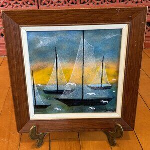 Vintage Enamel On Copper Painting. Signed.